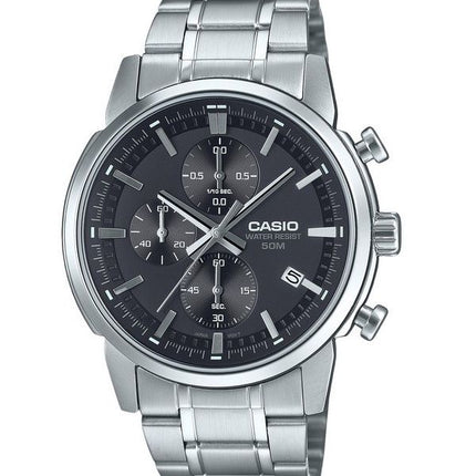 Casio Standard Analog Chronograph Edelstahl Schwarzes Zifferblatt Quarz MTP-E510D-1A1V Herrenuhr