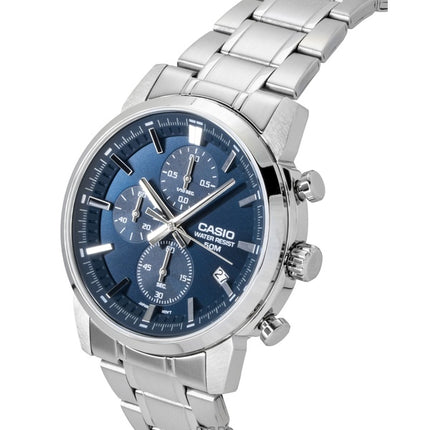 Casio Analog-Chronograph Herrenuhr aus Edelstahl mit blauem Zifferblatt und Quarzwerk MTP-E510D-2A2V