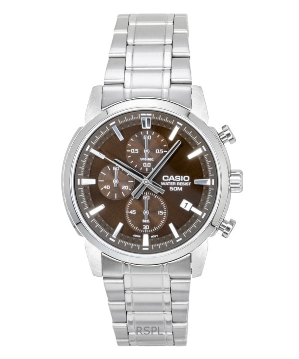 Casio Chronograph Analog Edelstahl Braunes Zifferblatt Quarz MTP-E510D-5AV Herrenuhr