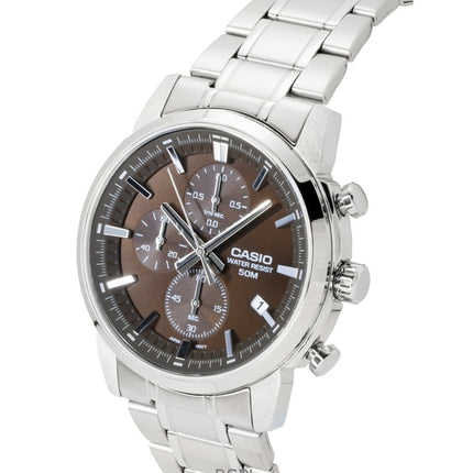 Casio Chronograph Analog Edelstahl Braunes Zifferblatt Quarz MTP-E510D-5AV Herrenuhr