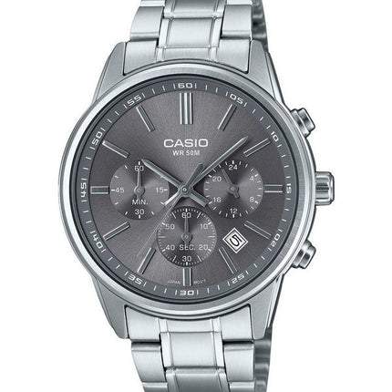 Casio Standard Analog Chronograph Edelstahl Graues Zifferblatt Quarz MTP-E515D-8AV Herrenuhr