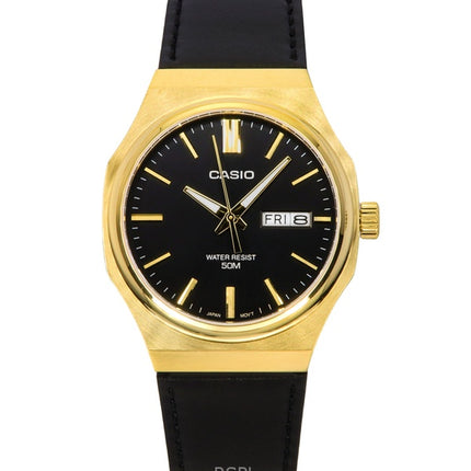 Casio Standard Analog Lederarmband Schwarzes Zifferblatt Quarz MTP-E735GL-1AV Herrenuhr