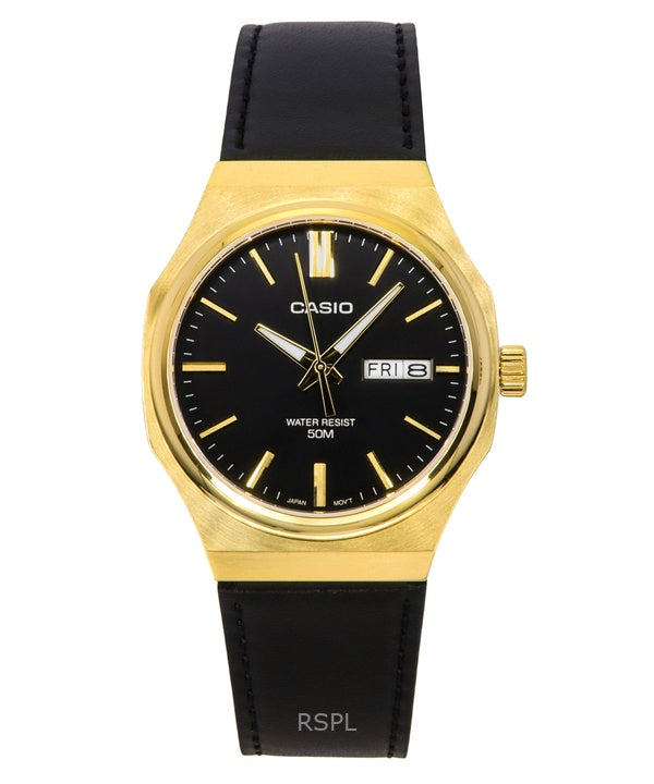 Casio Standard Analog Lederarmband Schwarzes Zifferblatt Quarz MTP-E735GL-1AV Herrenuhr