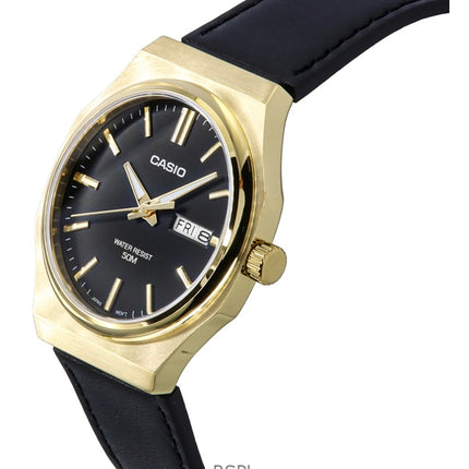 Casio Standard Analog Lederarmband Schwarzes Zifferblatt Quarz MTP-E735GL-1AV Herrenuhr