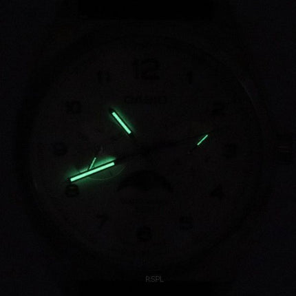 Generalüberholte Casio Standard Analog Mondphase Weißes Zifferblatt Lederarmband Quarz MTP-M300L-7A MTPM300L-7 Herrenuhr