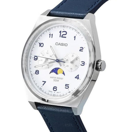 Generalüberholte Casio Standard Analog Mondphase Weißes Zifferblatt Lederarmband Quarz MTP-M300L-7A MTPM300L-7 Herrenuhr