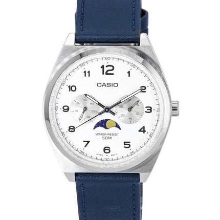Generalüberholte Casio Standard Analog Mondphase Weißes Zifferblatt Lederarmband Quarz MTP-M300L-7A MTPM300L-7 Herrenuhr