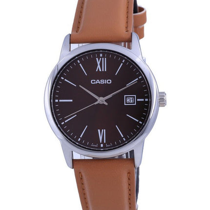Casio Kastanienbraunes Zifferblatt Edelstahl Analog Quarz MTP-V002L-5B3 MTPV002L-5 Herrenuhr