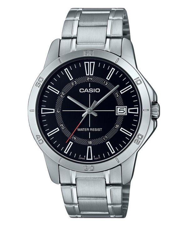 Casio Standard Analog Edelstahl schwarzes Zifferblatt Quarz MTP-V004D-1C Herrenuhr