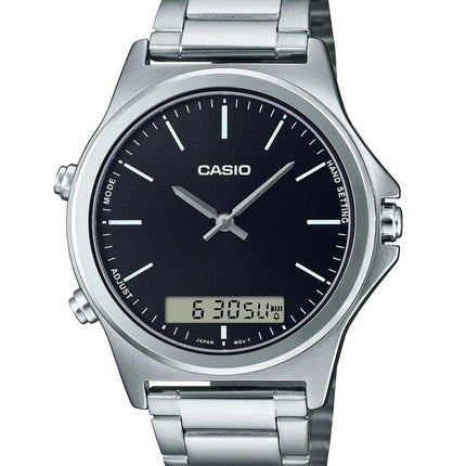 Casio Analog Digital Schwarzes Zifferblatt Edelstahl MTP-VC01D-1E MTPVC01D-1 Herrenuhr