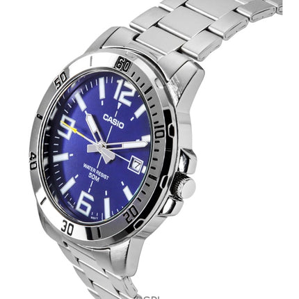 Casio Enticer Analog Edelstahl Blaues Zifferblatt Quarz MTP-VD01D-2BV Herrenuhr
