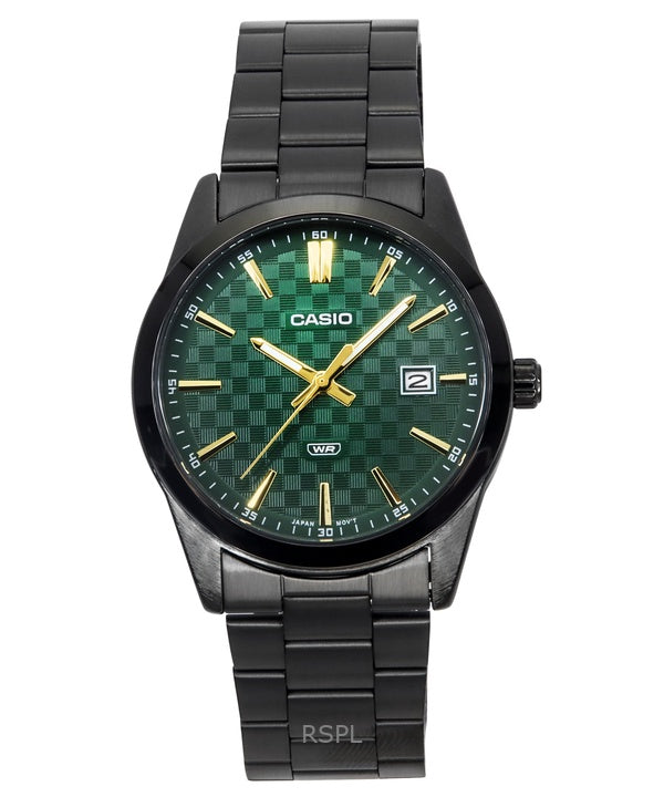 Casio Standard Analog ionenplattierter Edelstahl grünes Zifferblatt Quarz MTP-VD03B-3A Herrenuhr