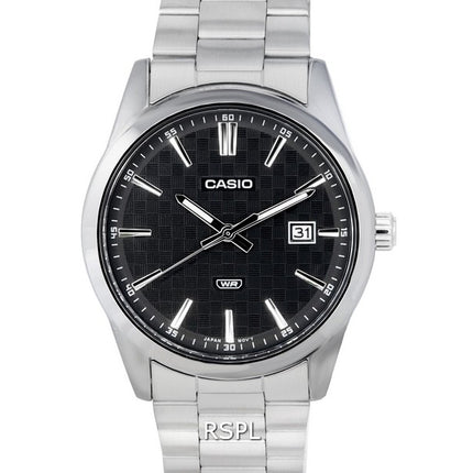 Casio Analog Edelstahl schwarzes Zifferblatt Quarz MTP-VD03D-1A MTPVD03D-1 Herrenuhr