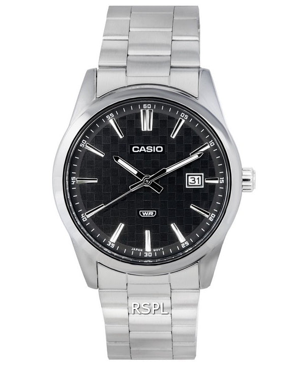Casio Analog Edelstahl schwarzes Zifferblatt Quarz MTP-VD03D-1A MTPVD03D-1 Herrenuhr