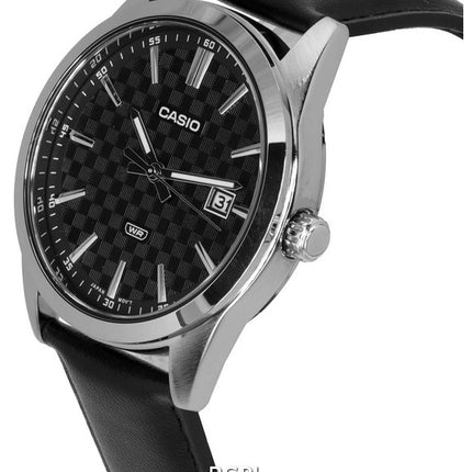 Casio Analog Lederband schwarzes Zifferblatt Quarz MTP-VD03L-1A MTPVD03L-1 Herrenuhr