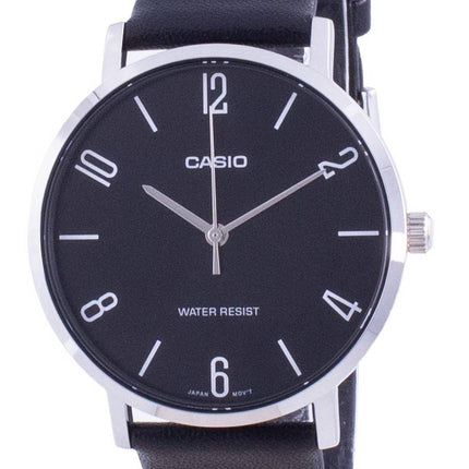 Casio Schwarzes Zifferblatt Lederarmband Quarz MTP-VT01L-1B2 MTPVT01L-1B2 Herrenuhr