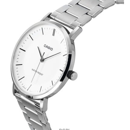 Casio Standard Analog Edelstahl Weißes Zifferblatt Quarz MTP-VT04D-7E Herrenuhr