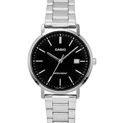 Casio Analog Edelstahl Schwarzes Zifferblatt Quarz MTP-VT05D-1E Herrenuhr