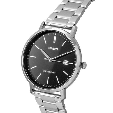 Casio Analog Edelstahl Schwarzes Zifferblatt Quarz MTP-VT05D-1E Herrenuhr