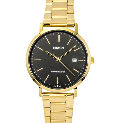 Casio Analog Herrenuhr, goldfarben, Edelstahl, schwarzes Zifferblatt, Quarzwerk, MTP-VT05G-1E