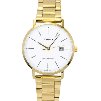 Casio Analog Herrenuhr, goldfarben, Edelstahl, weißes Zifferblatt, Quarzwerk, MTP-VT05G-7E