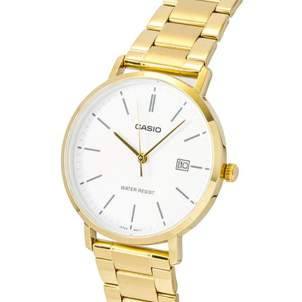 Casio Analog Herrenuhr, goldfarben, Edelstahl, weißes Zifferblatt, Quarzwerk, MTP-VT05G-7E