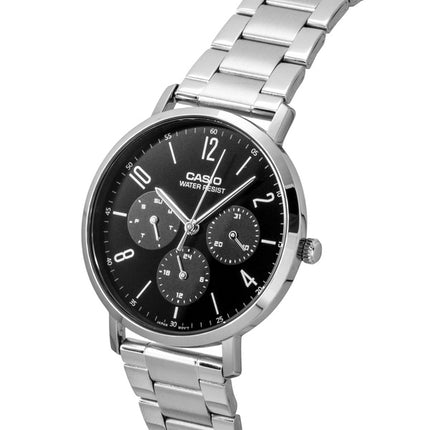 Casio Analog Herrenuhr aus Edelstahl mit schwarzem Zifferblatt und Quarzwerk MTP-VT06D-1B