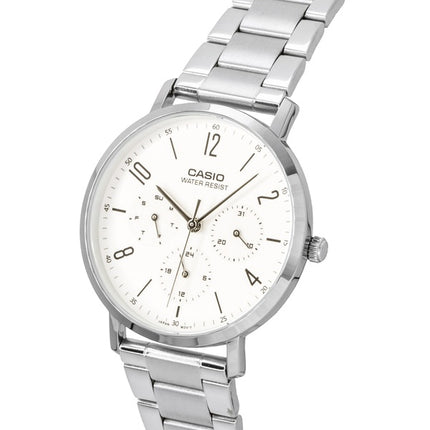 Casio Analog Edelstahl Weißes Zifferblatt Quarz MTP-VT06D-7B Herrenuhr
