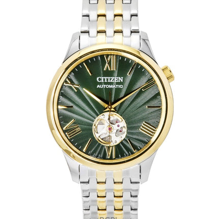 Citizen Zweifarbige Edelstahl Open Heart Grünes Zifferblatt Automatik NH9134-83X Herrenuhr