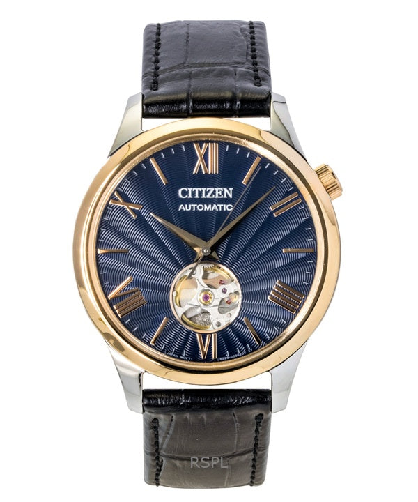 Citizen Lederarmband Open Heart Blaues Zifferblatt Automatik NH9136-02L Herrenuhr