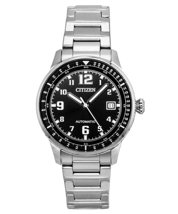 Citizen Urban Military Edelstahl Schwarzes Zifferblatt Automatik NJ0190-51E 100M Herrenuhr