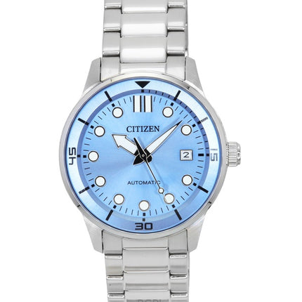 Citizen Herrenuhr mit automatischem Edelstahlarmband und hellblauem Zifferblatt NJ0191-83A, 100 m