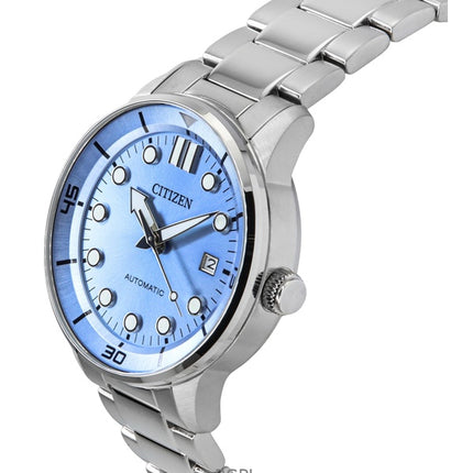 Citizen Herrenuhr mit automatischem Edelstahlarmband und hellblauem Zifferblatt NJ0191-83A, 100 m