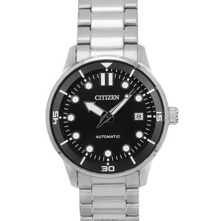 Citizen Herrenuhr mit automatischem Edelstahlarmband und schwarzem Zifferblatt NJ0191-83E, 100 m