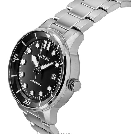 Citizen Herrenuhr mit automatischem Edelstahlarmband und schwarzem Zifferblatt NJ0191-83E, 100 m