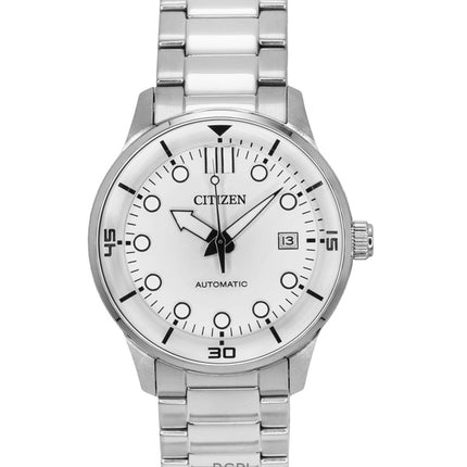 Citizen Automatik Edelstahl weißes Zifferblatt NJ0191-83L 100M Herrenuhr