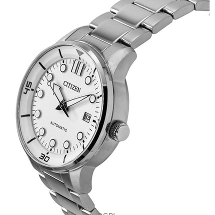 Citizen Automatik Edelstahl weißes Zifferblatt NJ0191-83L 100M Herrenuhr