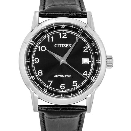 Citizen Herrenuhr mit Kalbslederarmband, schwarzem Zifferblatt, Automatik, NJ0210-05E, wasserdicht bis 100 m