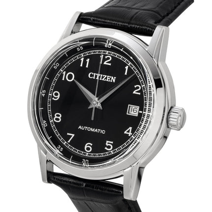 Citizen Herrenuhr mit Kalbslederarmband, schwarzem Zifferblatt, Automatik, NJ0210-05E, wasserdicht bis 100 m