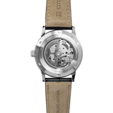 Citizen Herrenuhr mit Kalbslederarmband, schwarzem Zifferblatt, Automatik, NJ0210-05E, wasserdicht bis 100 m
