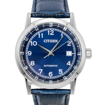 Citizen Herrenuhr mit Lederarmband, blauem Zifferblatt und Automatikwerk NJ0210-13L