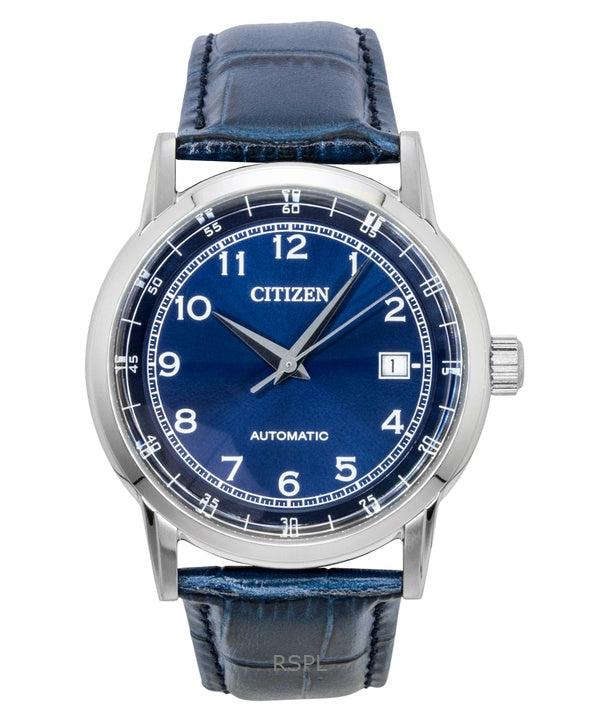 Citizen Herrenuhr mit Lederarmband, blauem Zifferblatt und Automatikwerk NJ0210-13L