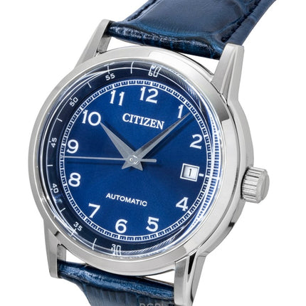 Citizen Herrenuhr mit Lederarmband, blauem Zifferblatt und Automatikwerk NJ0210-13L