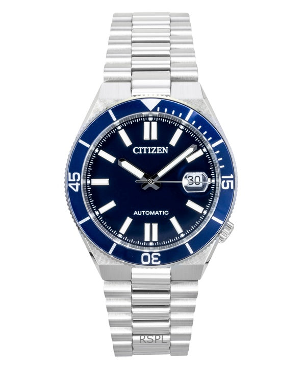 Citizen Herrenuhr aus Edelstahl mit marineblauem Zifferblatt, Automatik, NJ0230-59L