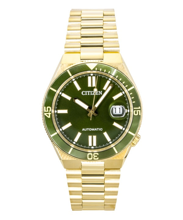 Citizen Tsuyosa Shore Analog Herrenuhr, goldfarben, Edelstahl, grünes Zifferblatt, Automatik, NJ0232-53X, wasserdicht bis 100 m