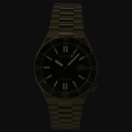 Citizen Tsuyosa Shore Analog Herrenuhr, goldfarben, Edelstahl, grünes Zifferblatt, Automatik, NJ0232-53X, wasserdicht bis 100 m