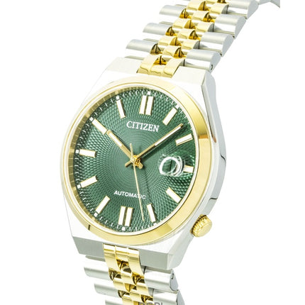 Citizen Tsuyosa 60 Zweifarbige Herrenuhr aus Edelstahl mit grünem Zifferblatt und Automatikwerk NK0024-54X
