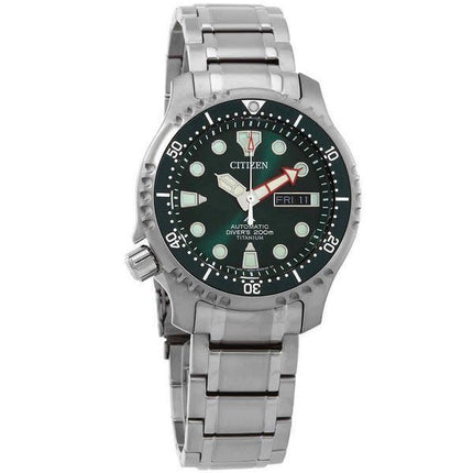 Citizen Promaster Marine Titanarmband, grünes Zifferblatt, automatische Taucheruhr NY0100-50X 200M, Herrenuhr