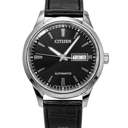Citizen Herrenuhr mit Lederarmband, schwarzem Zifferblatt und Automatikwerk NY4058-01E