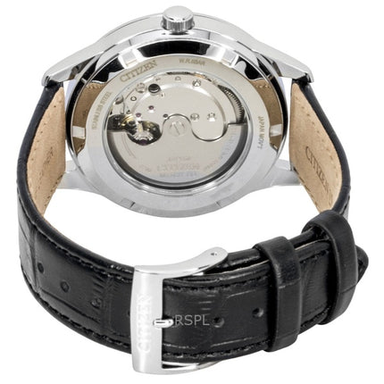 Citizen Herrenuhr mit Lederarmband, schwarzem Zifferblatt und Automatikwerk NY4058-01E